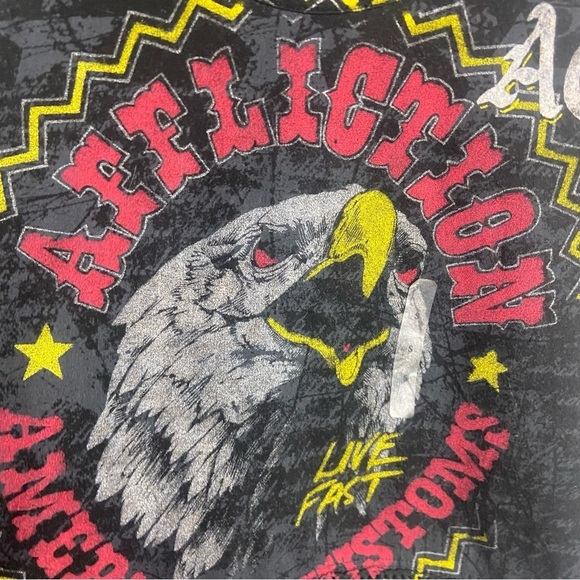 Affliction Women’s Size Small Cropped Tank Top Eagle Graphic Mesh Hem Black Y2K - Picture 6 of 6